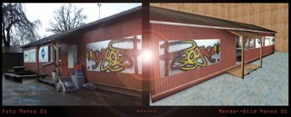 Cafeteria: Photo and Render
